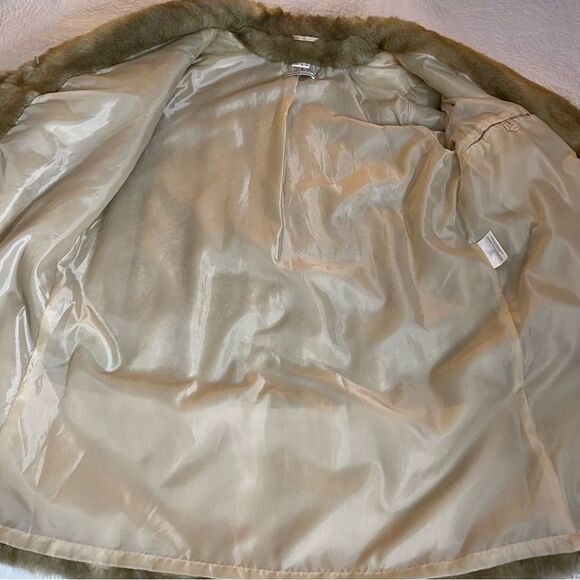 Vintage HELENA VERA Coat Faux Fur V-Neck Pockets European Women M 38 Brown Beige - Picture 6 of 15